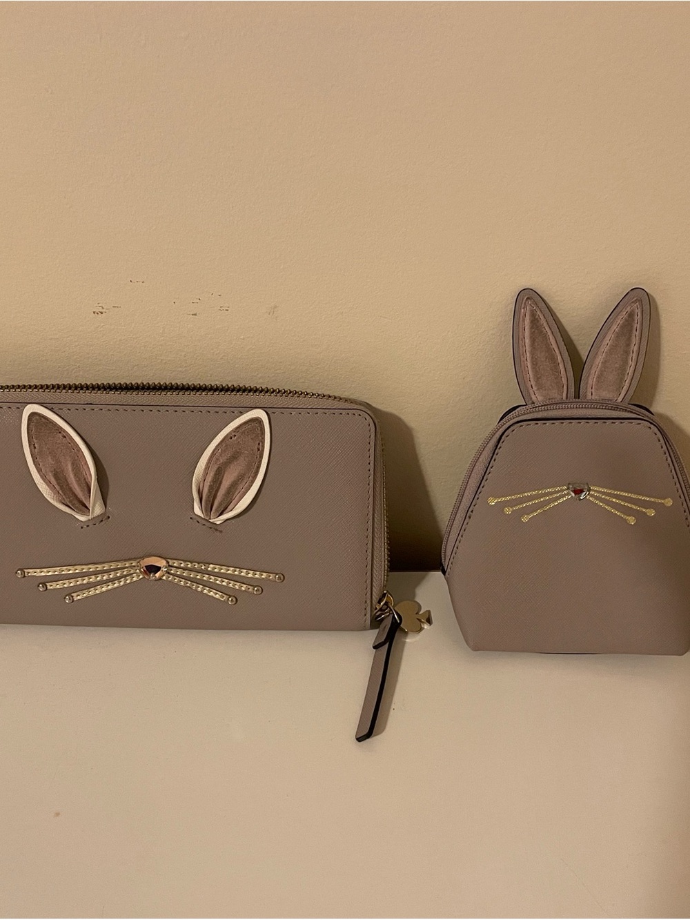 Kate Spade Taupe and Lavender Rabbit/ Bunny Wallet Set